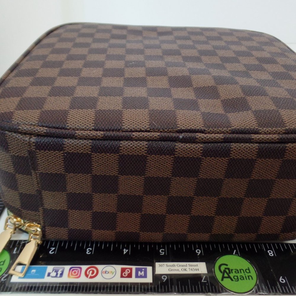 VOKUR Brown & Tan Square Traveling Jewelry Box Coated Canvas Zippered Darling - Picture 7 of 16